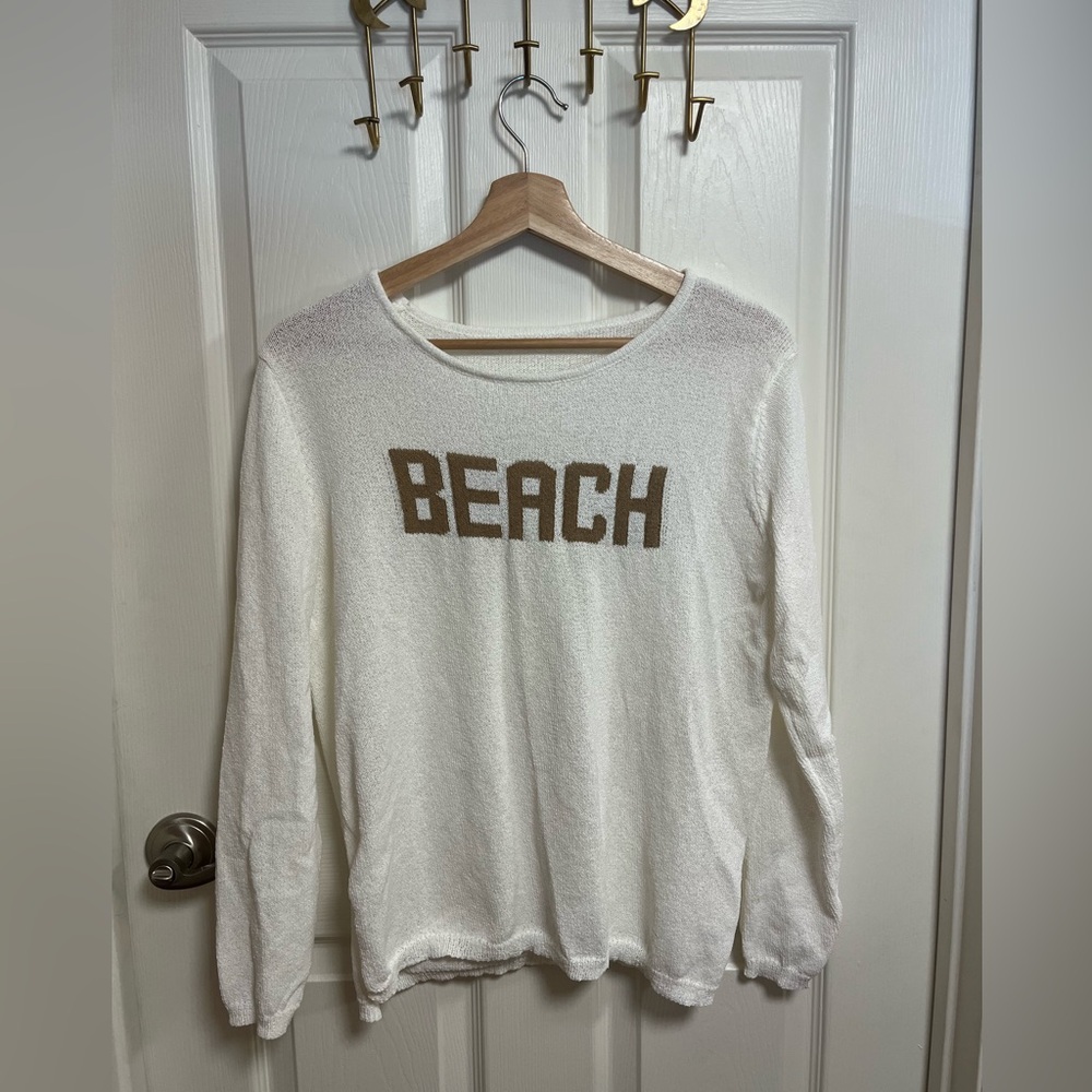 SHEIN White and Brown Beach Lightweight Coverup Sweater